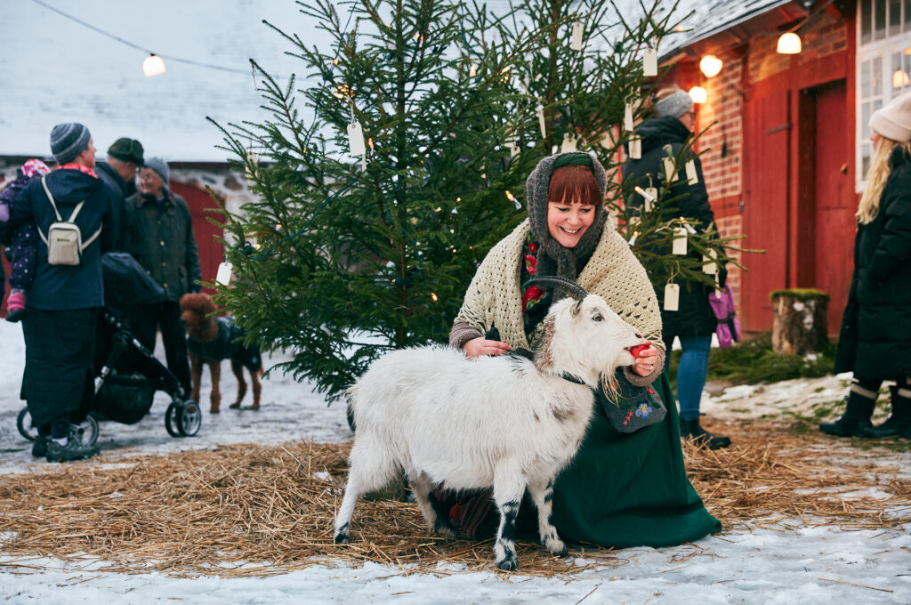 Christmas market in Helsingborg during a cold and snowy day in December