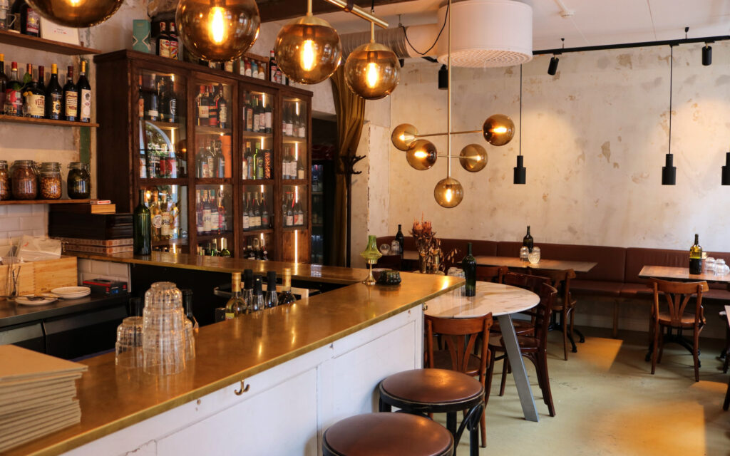 Brown and beige interior of Lyran in Malmö